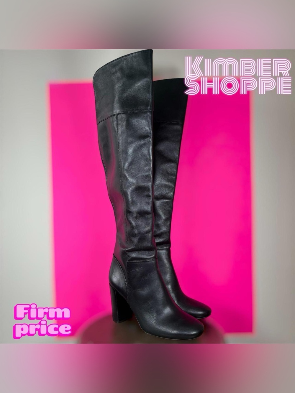 Tory Burch Bowie Black Leather Over-The-Knee Block Heel Boot US 7.5 UK 5.5 EU 38